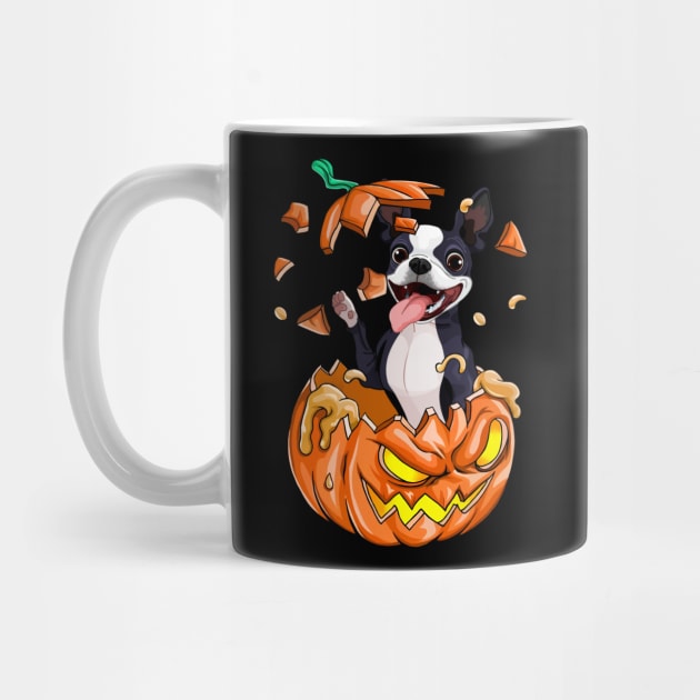 Boston Terrier In The Pumpkin tshirt halloween costume funny gift t-shirt by American Woman